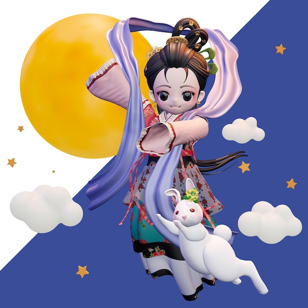 3D-Darstellung der traditionellen MidAutumn-Festival-Geschichte Change Flying to the Moon