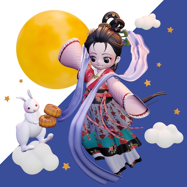 3D-Darstellung der traditionellen MidAutumn-Festival-Geschichte Change Flying to the Moon