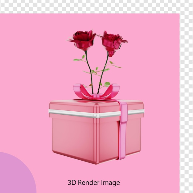 3D-Darstellung der Valentinstag-Geschenkbox mit Rosenblüte