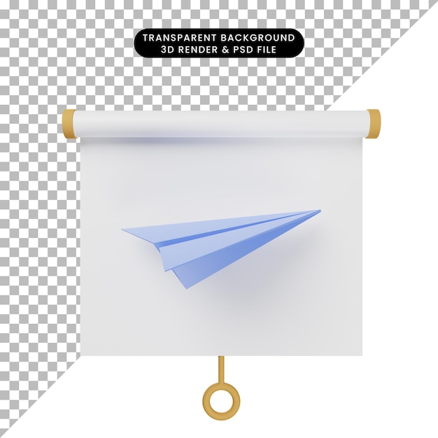 3d-darstellung der vorderansicht der einfachen objektpräsentationstafel mit papierflugzeugen