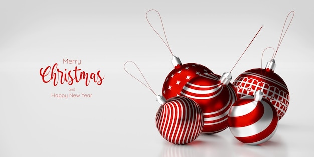3D-Darstellung der Weihnachtsfahne der Weihnachtskugel auf weißem Hintergrund