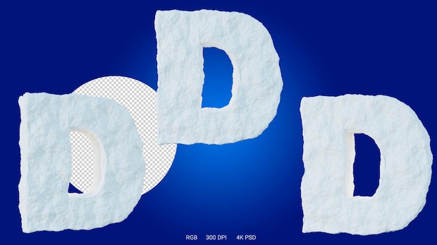 3D-Darstellung des Buchstaben D in Form und Stil eines Gletschers auf transparentem Hintergrund
