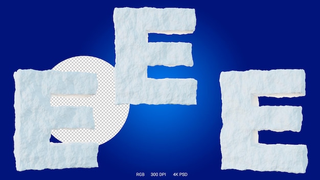 PSD 3d-darstellung des buchstaben e in form und stil eines gletschers auf transparentem hintergrund