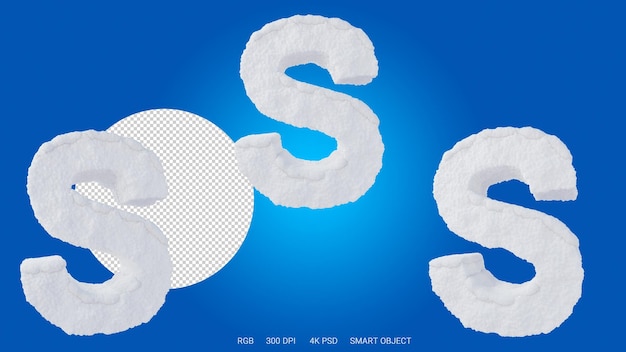 3D-Darstellung des Buchstaben S in Form und Stil eines Schnees auf transparentem Hintergrund