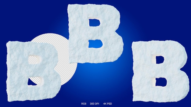 3D-Darstellung des Buchstabens B in Form und Stil eines Gletschers auf transparentem Hintergrund