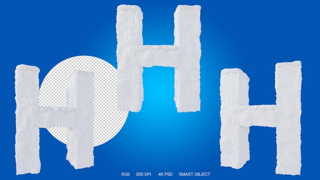 3D-Darstellung des Buchstabens H in Form und Stil eines Schnees auf transparentem Hintergrund