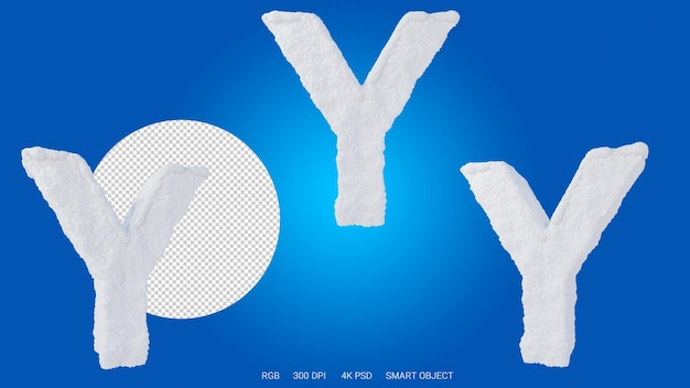 3D-Darstellung des Buchstabens Y in Form und Stil eines Schnees auf transparentem Hintergrund