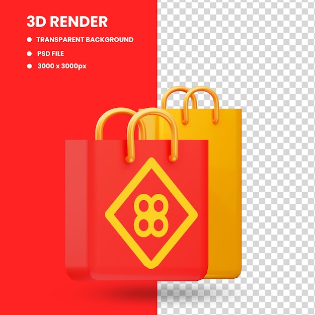 PSD 3d-darstellung des china-einkaufstaschensymbols, chinesisches neujahr