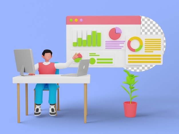 3D-Darstellung des Datenanalysediagramms für Ihre Website oder Zielseite