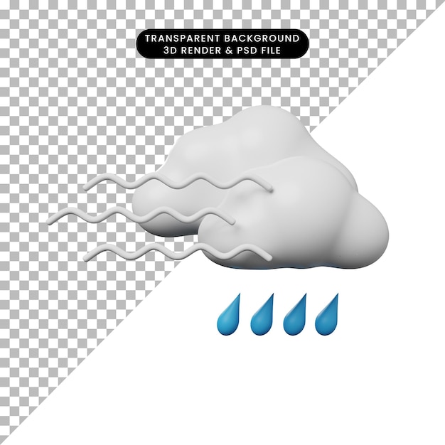 3d-darstellung des einfachen symbolwetterkonzeptregens mit windigem