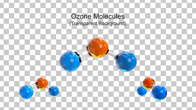 PSD 3d-darstellung des farbenfrohen ozonmolekülmodells.