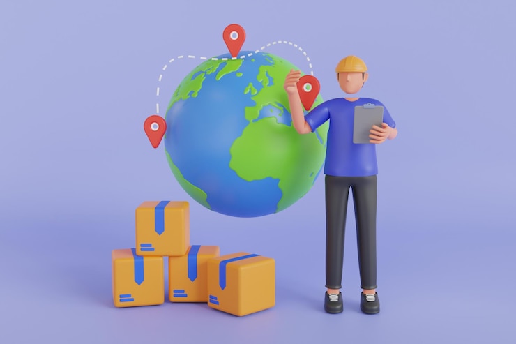 PSD 3d-darstellung des globalen lieferkettenmanagements globales logistiknetzwerk export import
