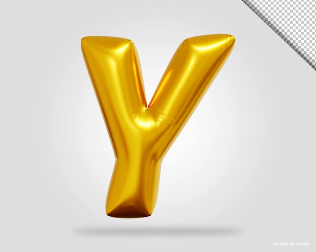 3D-Darstellung des goldenen Alphabet-Buchstaben-Y-Ballonstils