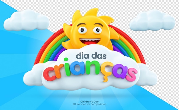 3d-darstellung des kindertagsetiketts auf portugiesisch für die brasilianische feier