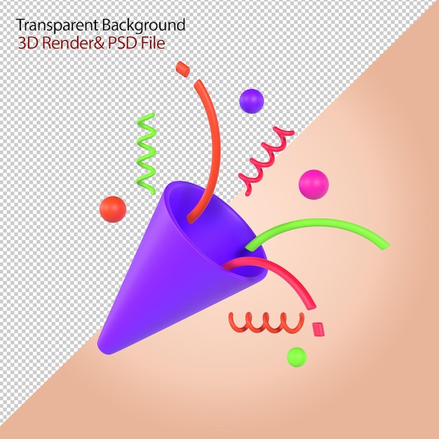 3d-darstellung des party-poppers-geburtstags