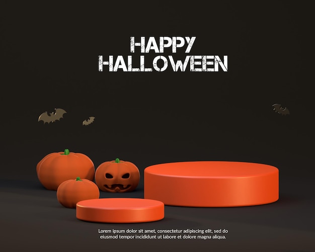 3D-Darstellung des Podiums mit Halloween-Konzept für die Produktpräsentation