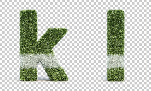 3D-Darstellung des Rasenspielfeldalphabets k und des Alphabets l