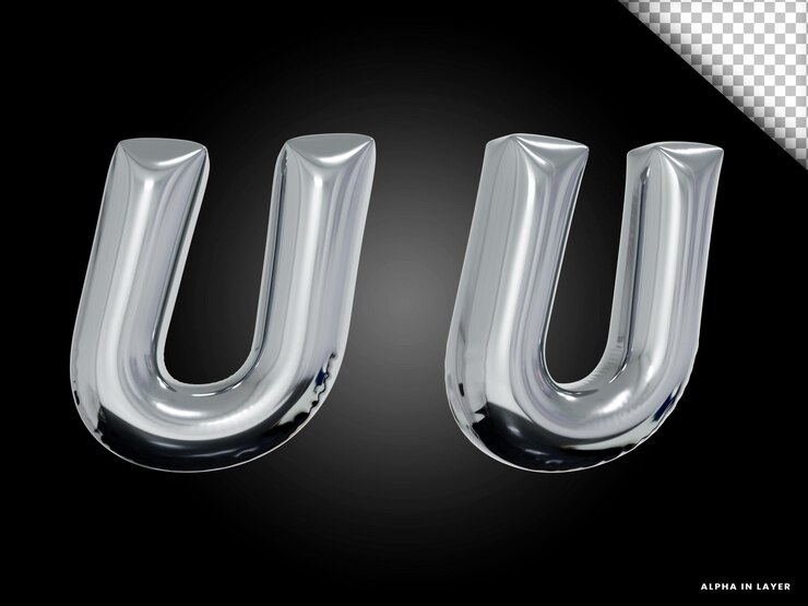 PSD 3d-darstellung des roségoldenen buchstabens u im ballonstil