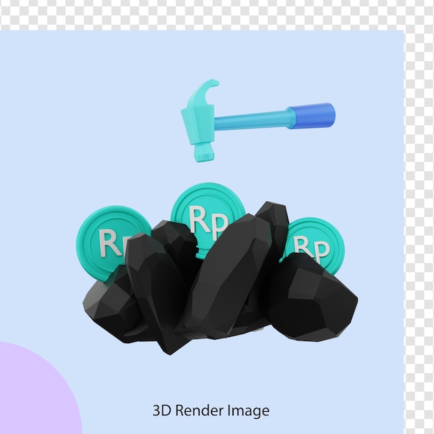 3d-darstellung des rupiah-geldabbaus mit einem hammer