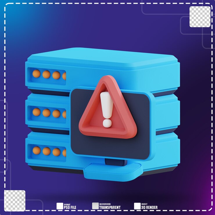 PSD 3d-darstellung des serverdatensicherheitsalarms 3