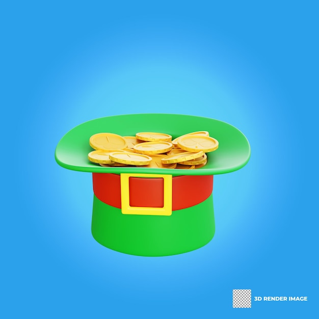 3D-Darstellung des St. Patrick Day-Hutes mit goldenem Symbol