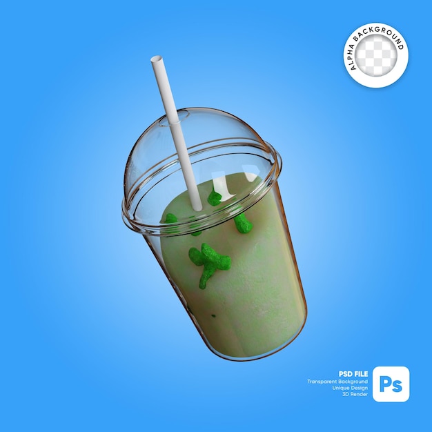 3D-Darstellung des traditionellen indonesischen Cendol-Eisgetränks in einem Plastikbecher