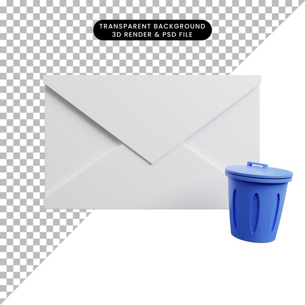 3D-Darstellung des Umschlagsymbols mit Papierkorb