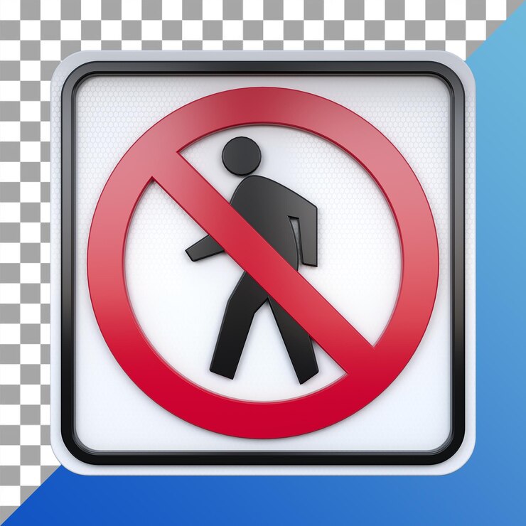 PSD 3d-darstellung des verkehrszeichens keine fußgänger mit transparentem hintergrund