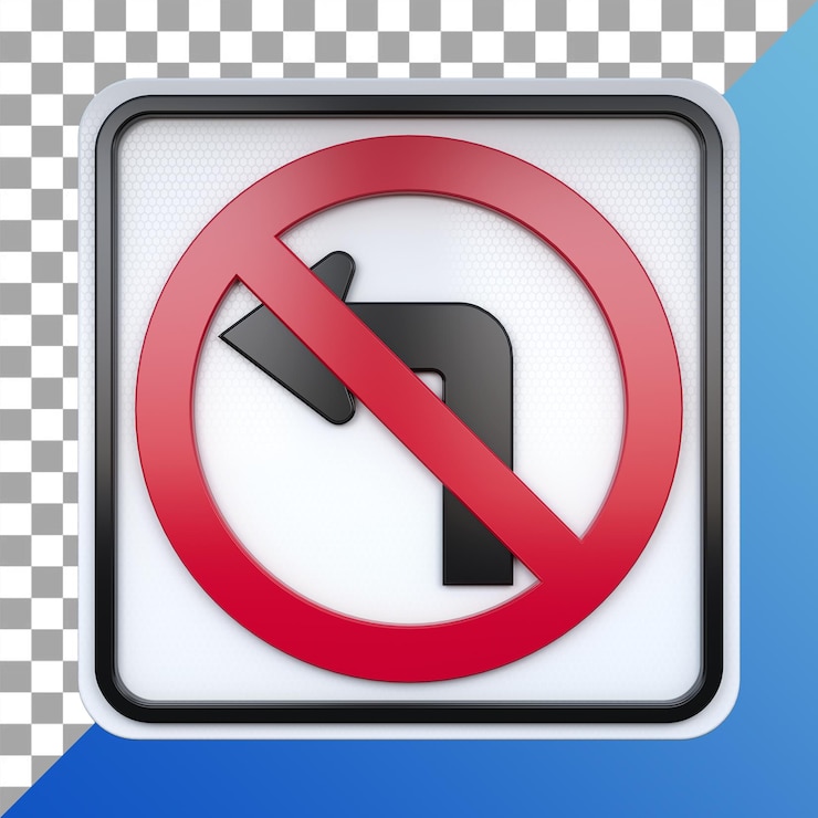 PSD 3d-darstellung des verkehrszeichens keine linkskurve mit transparentem hintergrund
