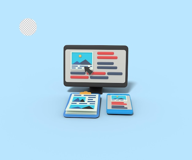 3D-Darstellung des Website-Layout-Designs