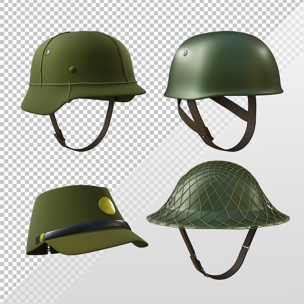 PSD 3d-darstellung des zweiten weltkriegs helm kopf tragen sicherheitsausrüstung perspektivansicht