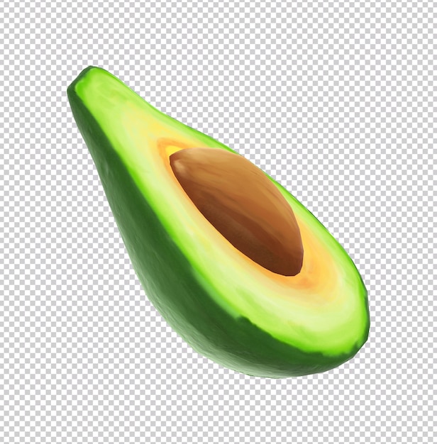 PSD 3d-darstellung einer avocado mit den samen in der mitte isoliert auf transparentem hintergrund