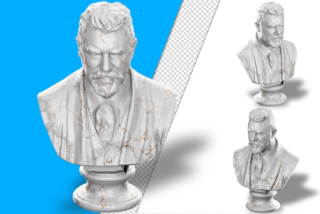 3d-darstellung einer büstenstatue eines brauers mit steintextur gold ideal für historische und kulinarische