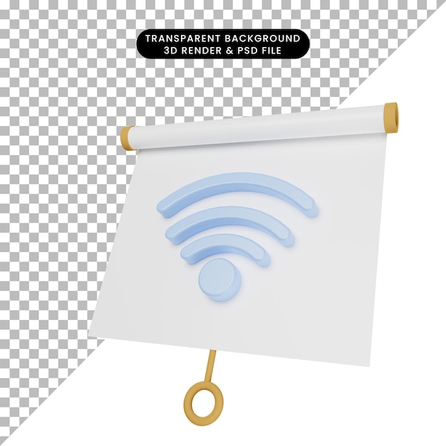 3D-Darstellung einer einfachen Objektpräsentationstafel, die mit dem WLAN-Symbolnetzwerk leicht geneigt ist