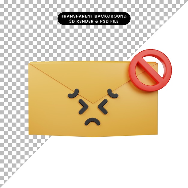 3D-Darstellung einer einfachen Symbol-Emoji-Grimace-E-Mail mit Umschlag 3D-Renderstil