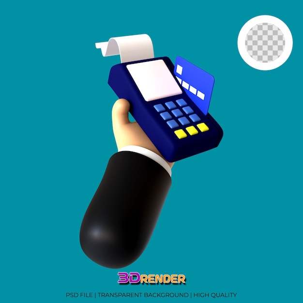3d-darstellung einer handbewegung, die eine kreditkartenzahlung hält