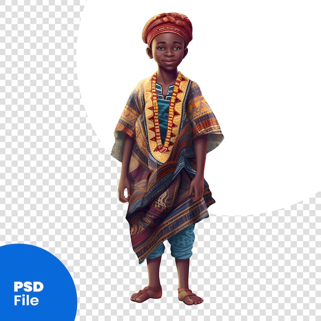 3d-darstellung einer schönen afrikanischen frau in traditioneller kleidung isoliert auf weißem hintergrund psd-vorlage