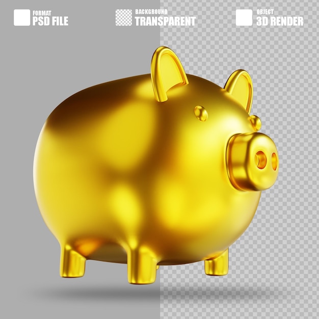 3D-Darstellung goldenes Sparschwein 3