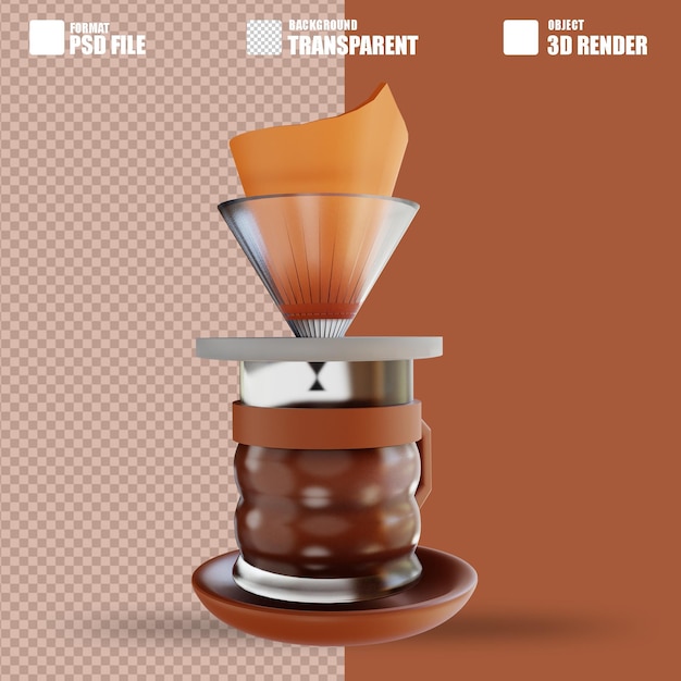 PSD 3d-darstellung hario v60 kaffee 3