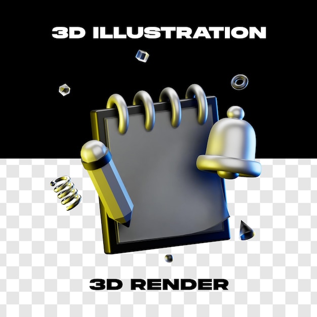 3D-Darstellung Hinweis und Glocke 3D-Rendering 3D-Symbol mit hoher Auflösung und transparentem Hintergrund