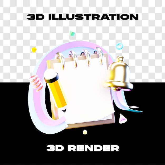 3D-Darstellung Hinweis und Glocke 3D-Rendering 3D-Symbol mit hoher Auflösung und transparentem Hintergrund