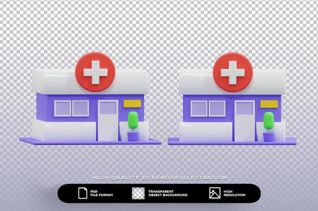 3d-darstellung isometrische krankenhaussymbol isoliert set