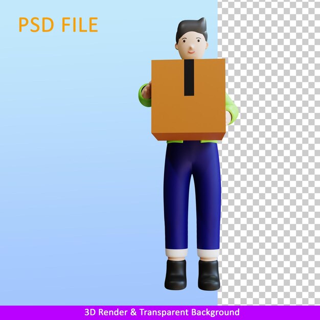 3D-Darstellung Kurier mit Paket