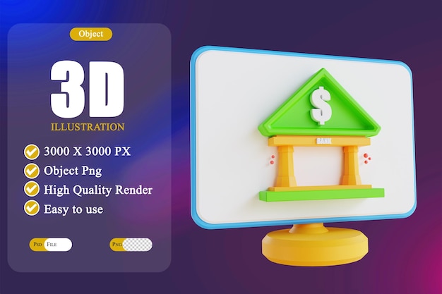 PSD 3d-darstellung low-poly-computer und banking 3