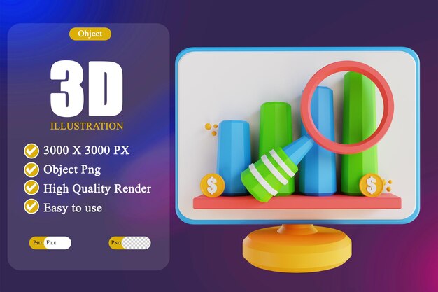 3D-Darstellung Low-Poly-Computer und Datenanalyse 3