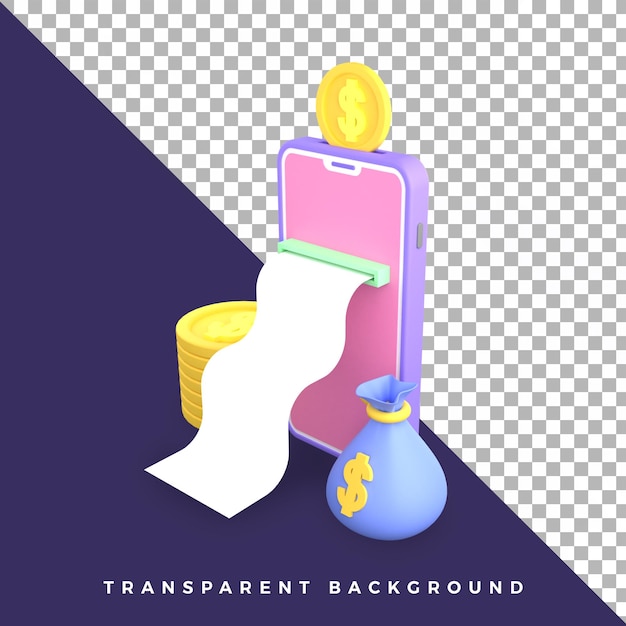 3d-darstellung mobile online-shopping rechnung bezahlen ui ux geldbeutel isoliertes objekt hohe qualität