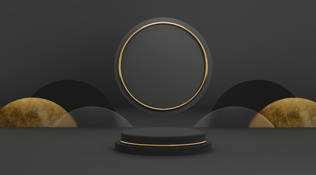 3D-Darstellung Render schwarzer Plattformring mit dunklem Hintergrund für Flyer-Display-Produktdesign