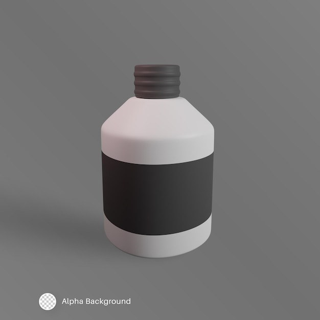3D-Darstellung Schwarz-Weiß-Flaschenergänzung isoliertes Objekt mit hochwertigem Rendering.