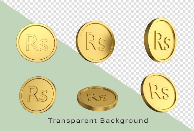 3d-Darstellung Set aus Goldmünzen der nepalesischen Rupie in verschiedenen Engeln