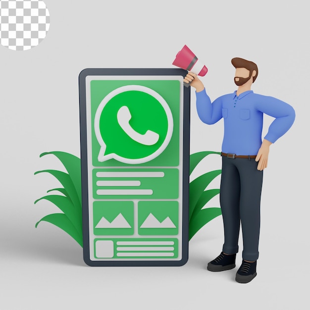 3d-darstellung social media marketing mit whatsapp